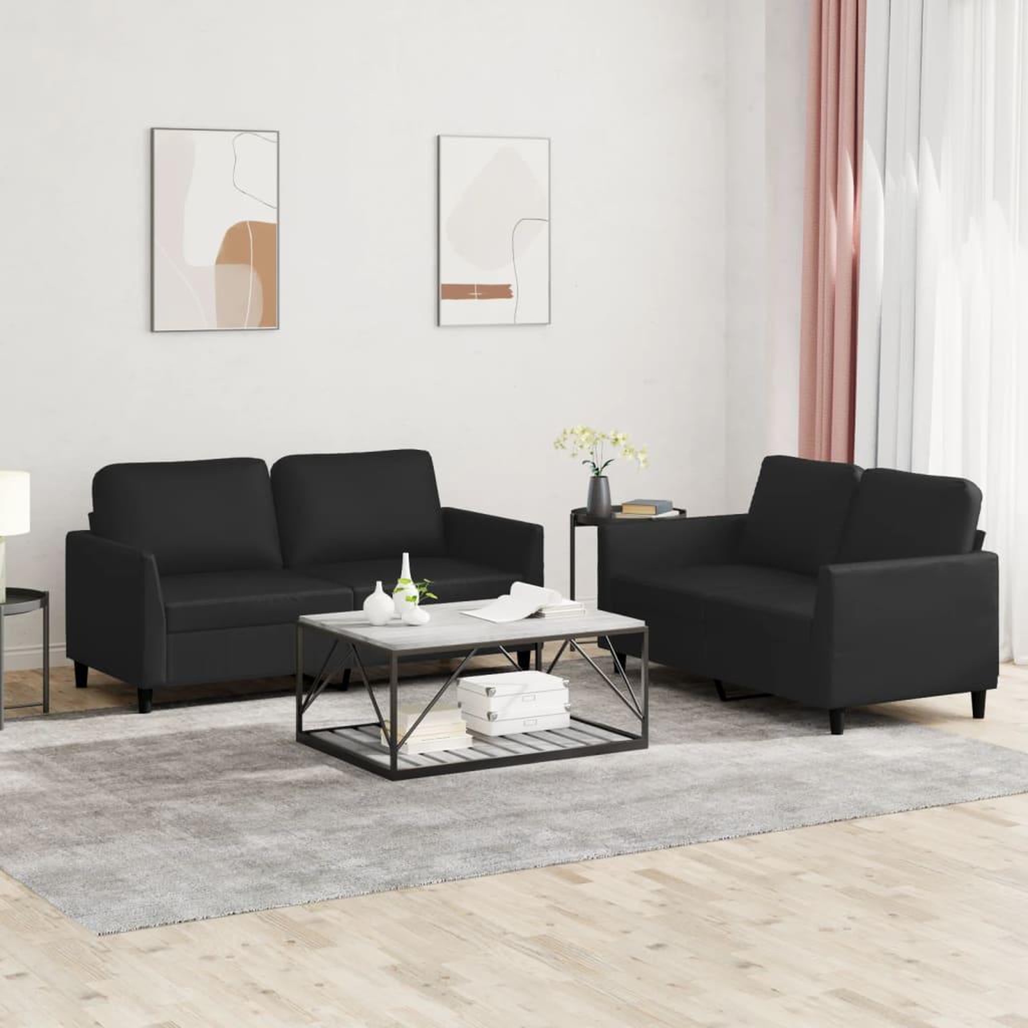 VIDAXL Ensemble de canapes 2 pcs avec coussins Noir Similicuir