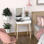 Voir la diapositive 2 : HOMCOM Coiffeuse design scandinave table de maquillage multi-rangements miroir pliable 60L x 50l x 86H cm pin et MDF blanc