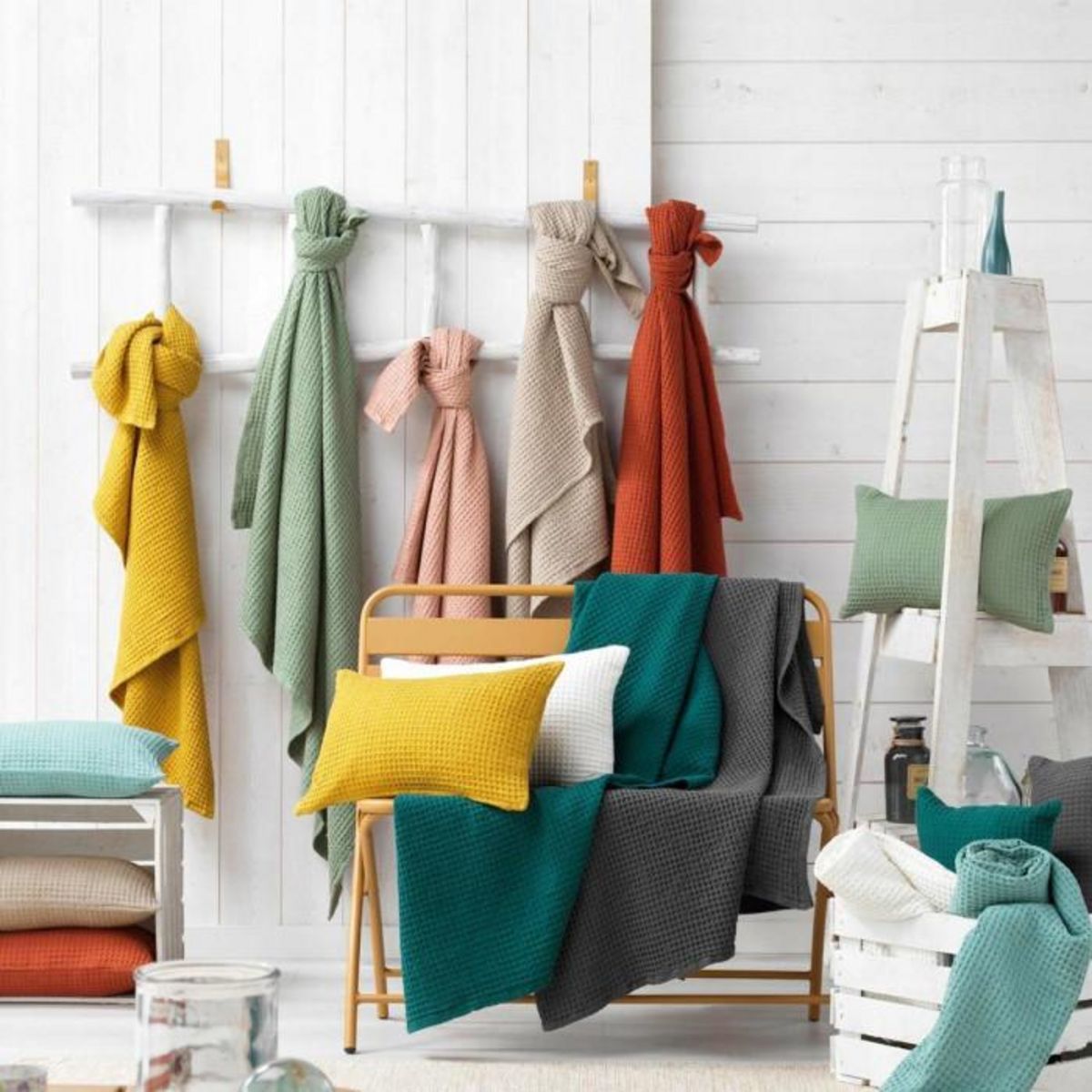 Paris Prix Plaid Nid d'Abeille Uni  Gaufrette  125x150cm Pétrole