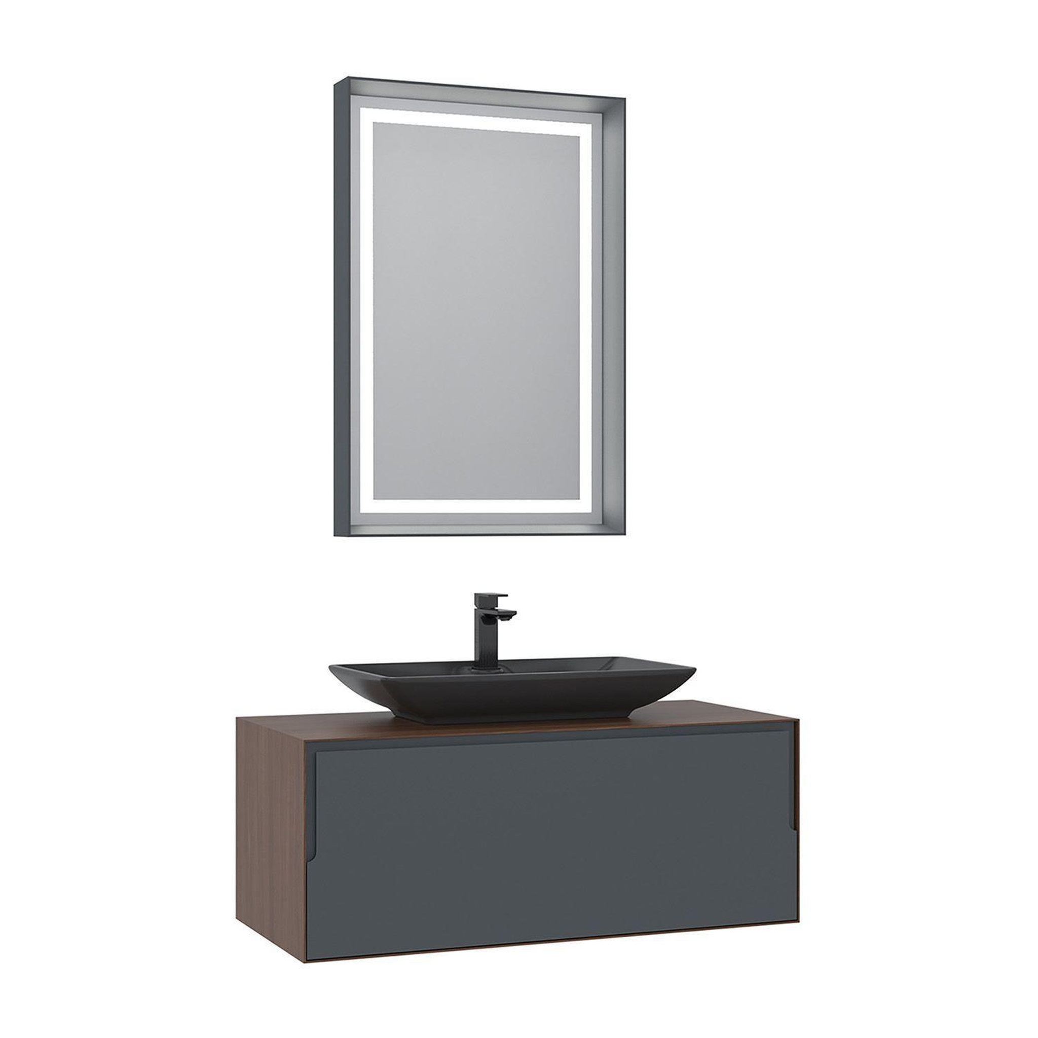 Habitat et Jardin Meuble avec simple vasque et miroir  Craft 100  - 100 x 50 x 40 cm - Walnut / Anthracite