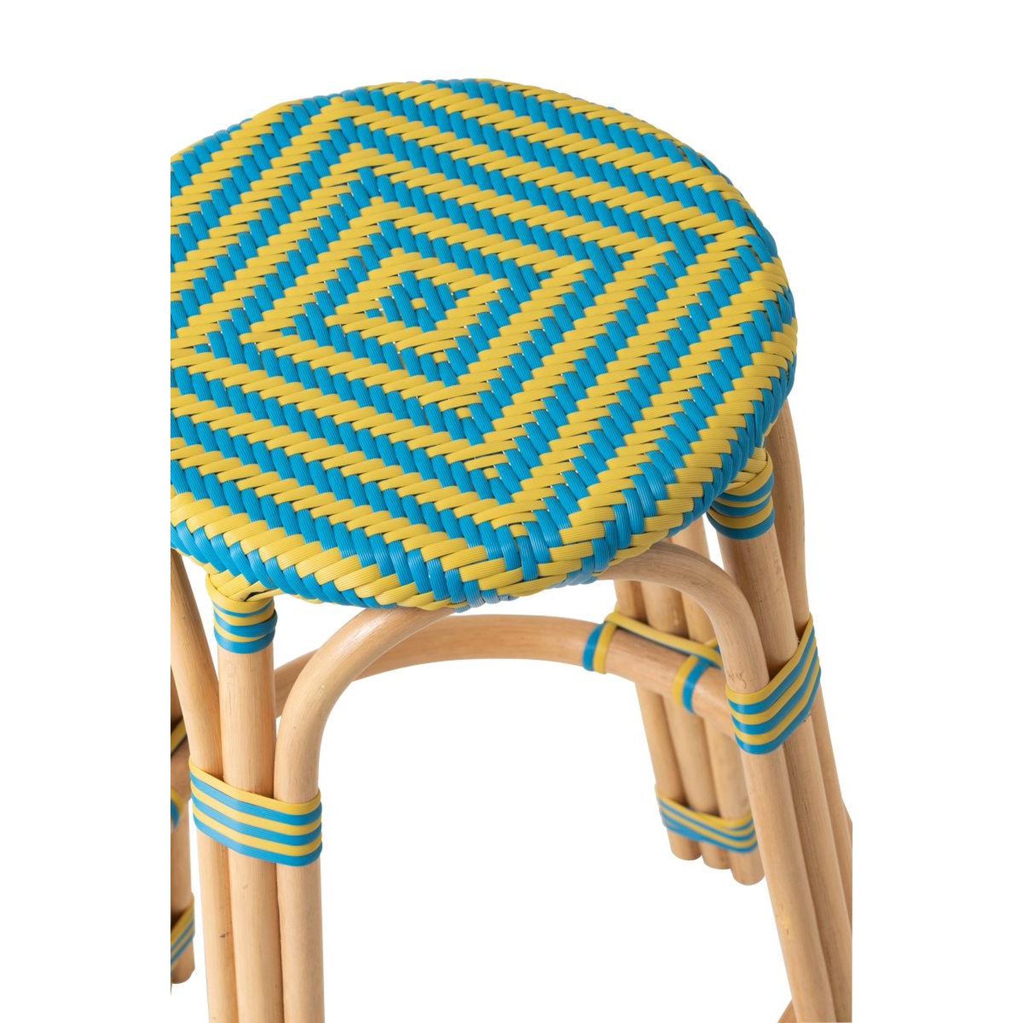 Voir la diapositive 3 : J-LINE Tabouret de bar en rotin  geo  66cm jaune & bleu