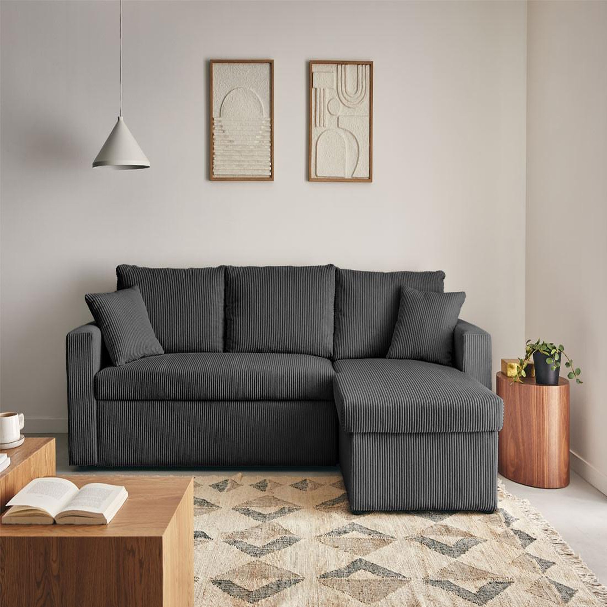 Voir la diapositive 5 : BEST MOBILIER Cyrus - canapé d'angle réversible 4 places - convertible avec coffre - en velours côtelé