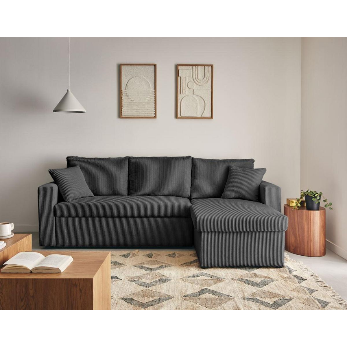 BEST MOBILIER Cyrus - canapé d'angle réversible 4 places - convertible avec coffre - en velours côtelé