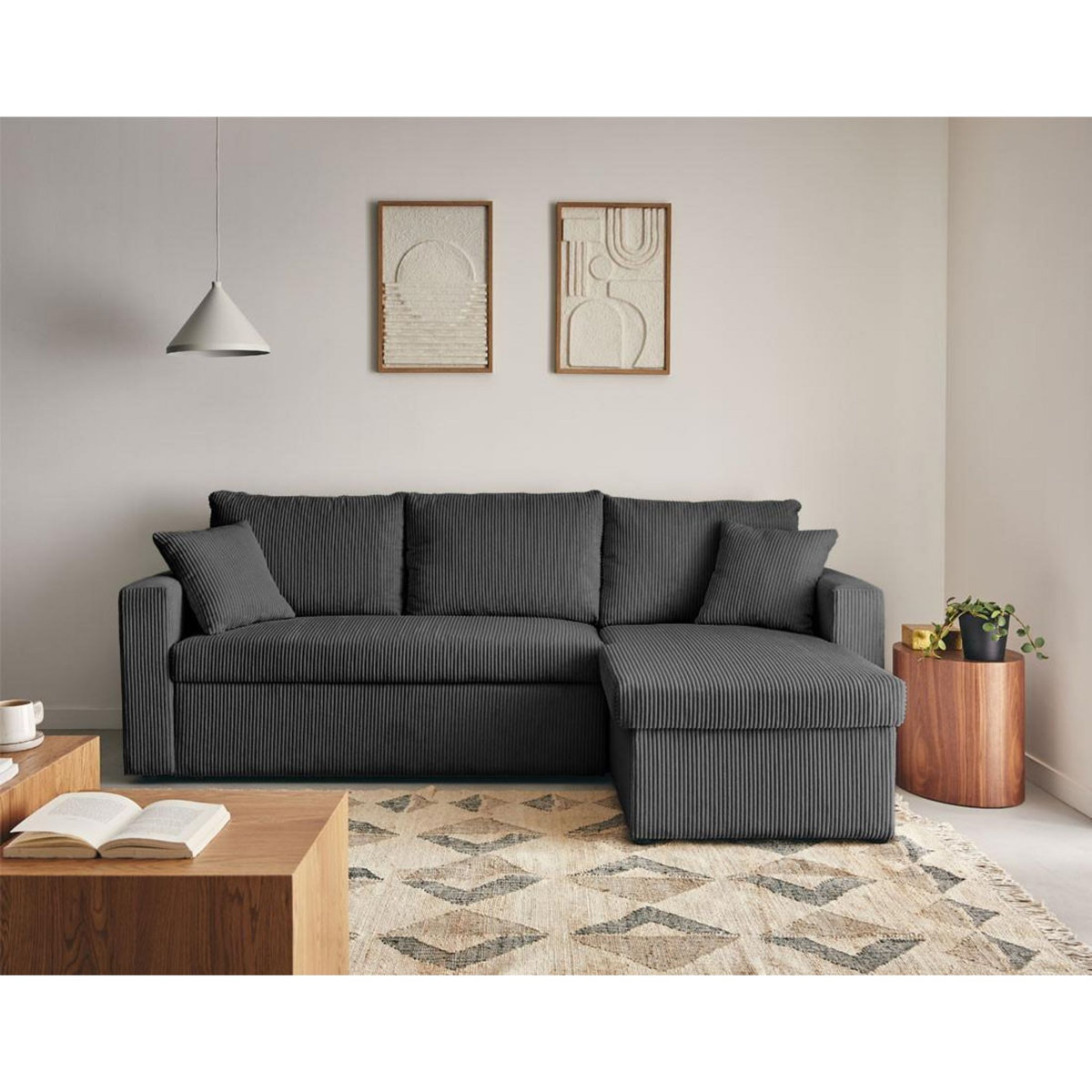 BEST MOBILIER Cyrus - canapé d'angle réversible 4 places - convertible avec coffre - en velours côtelé