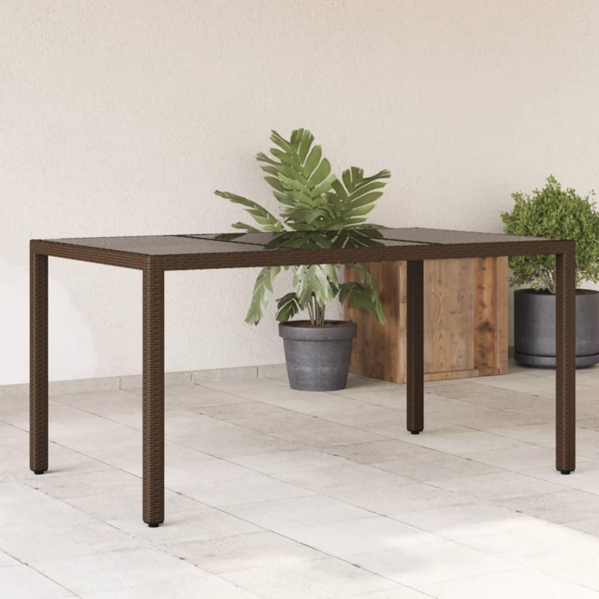 VIDAXL Table de jardin avec dessus en verre marron resine tressee