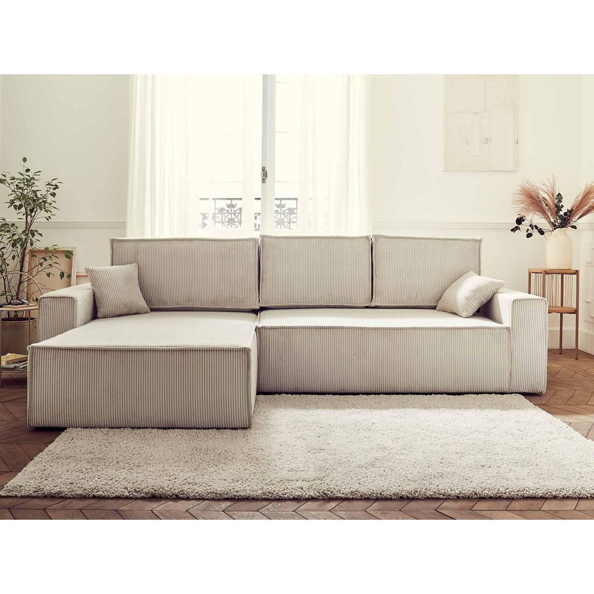 BEST MOBILIER Dellia - canapé d'angle réversible convertible - avec coffre - en velours côtelé - 4 places