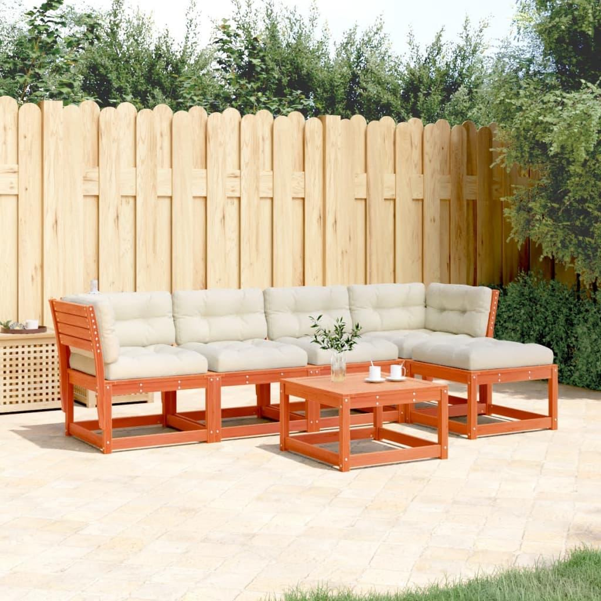 VIDAXL Salon de jardin 5 pcs avec coussins cire marron bois pin massif