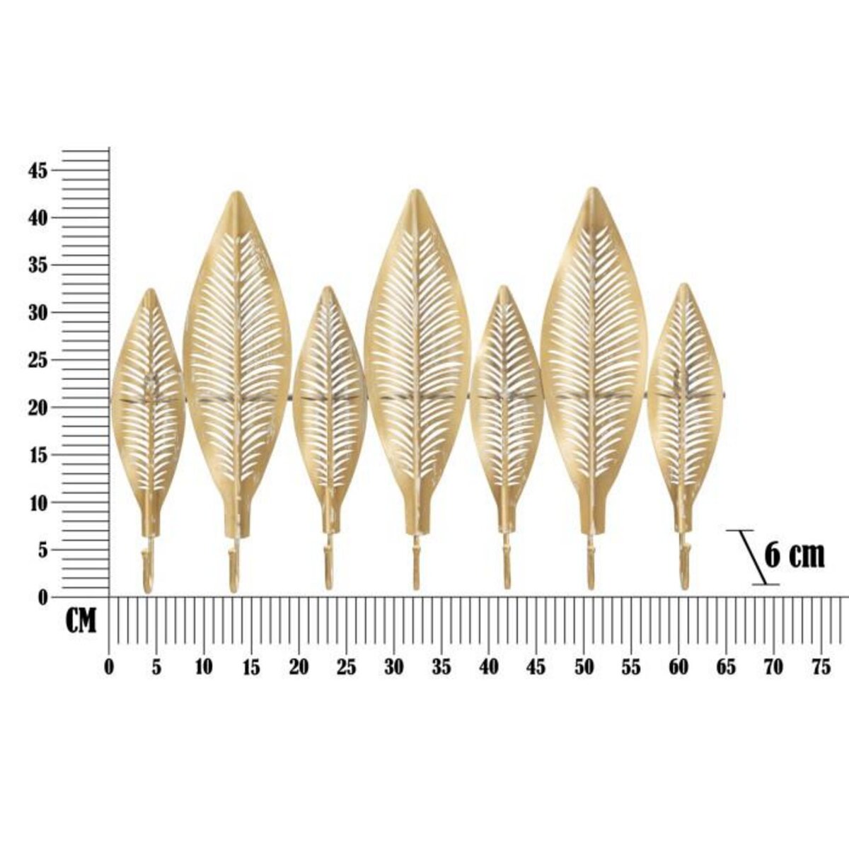 Paris Prix Patère Murale Design 7 Crochets  Leaf  65cm Or