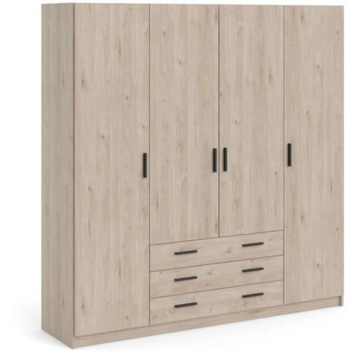 MARKET24 Armoire VEGA - Décor Chene Jackson - 4 portes + 3 tiroirs - L 195,5 x P 49,6 x H 200,4 cm