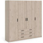 Voir la diapositive 1 : MARKET24 Armoire VEGA - Décor Chene Jackson - 4 portes + 3 tiroirs - L 195,5 x P 49,6 x H 200,4 cm