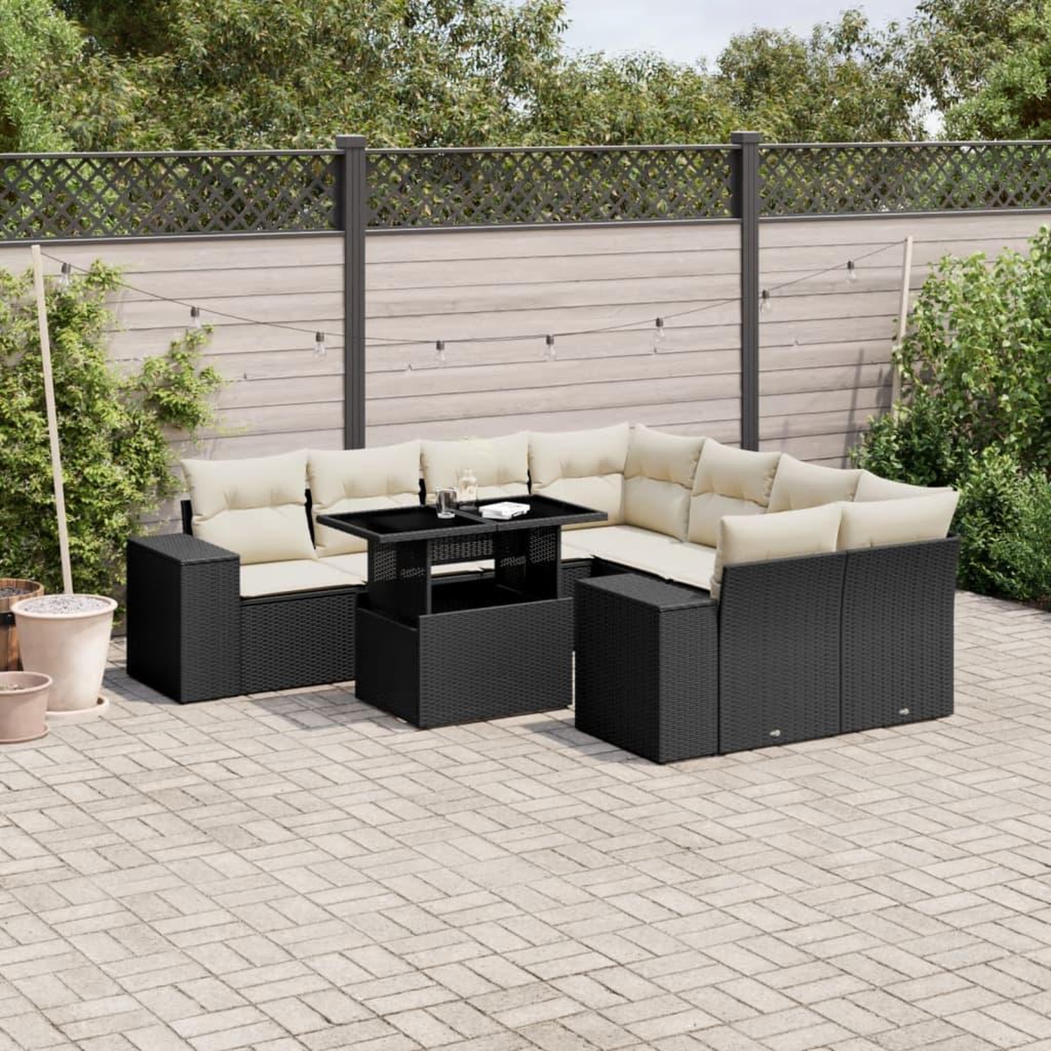 VIDAXL Salon de jardin 9 pcs avec coussins noir resine tressee