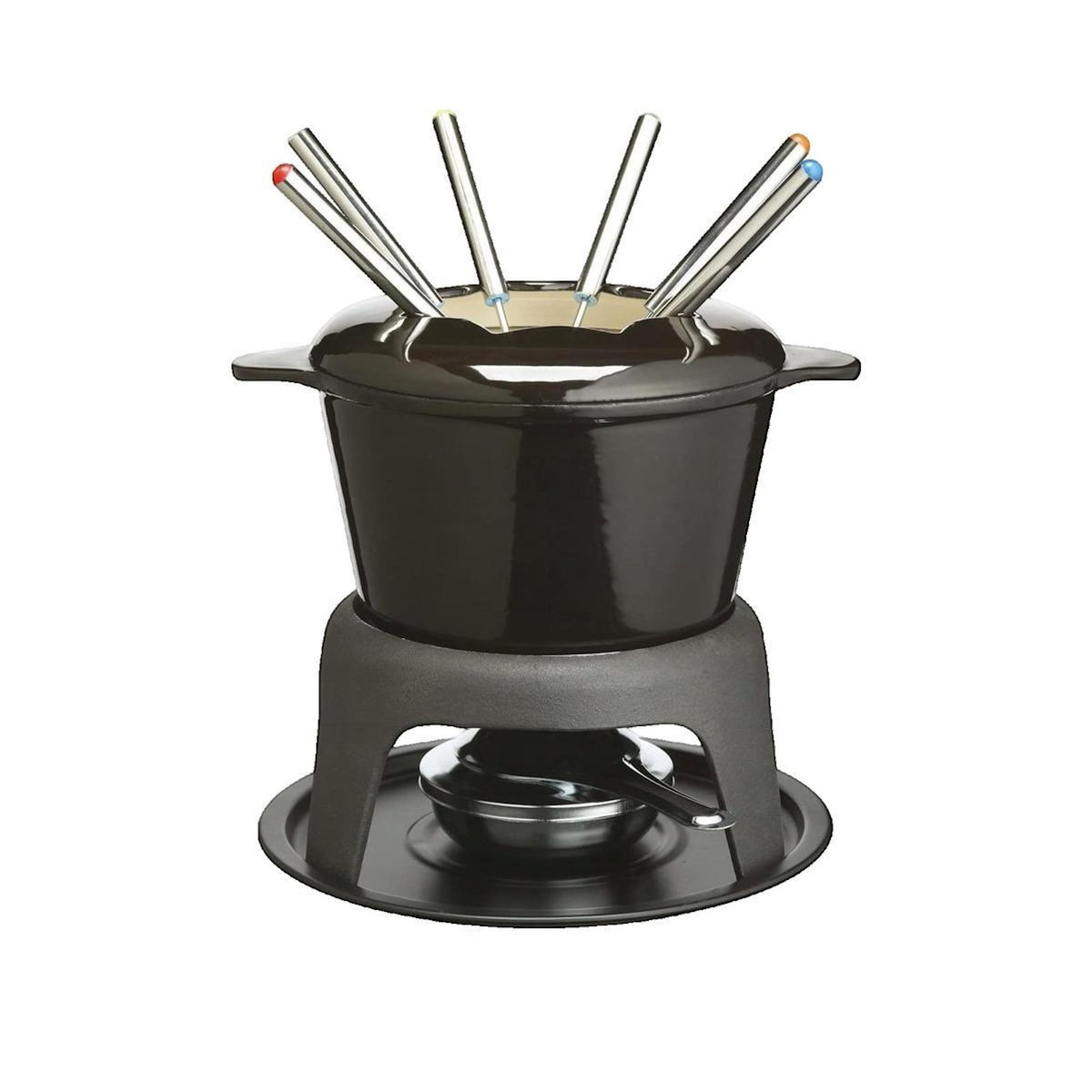 ASTER Ensemble de fondue Aster MasterClass - Caquelon en fonte émaillée noir avec brûleur ajustable