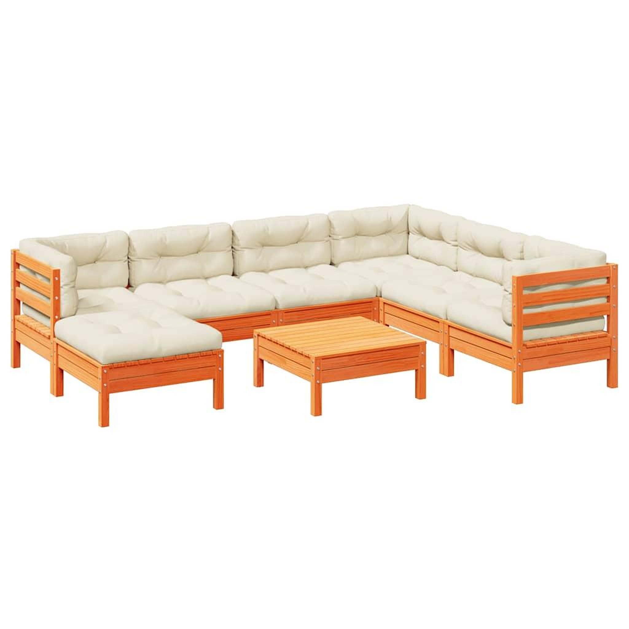VIDAXL Salon de jardin 8 pcs avec coussins marron cire bois pin massif