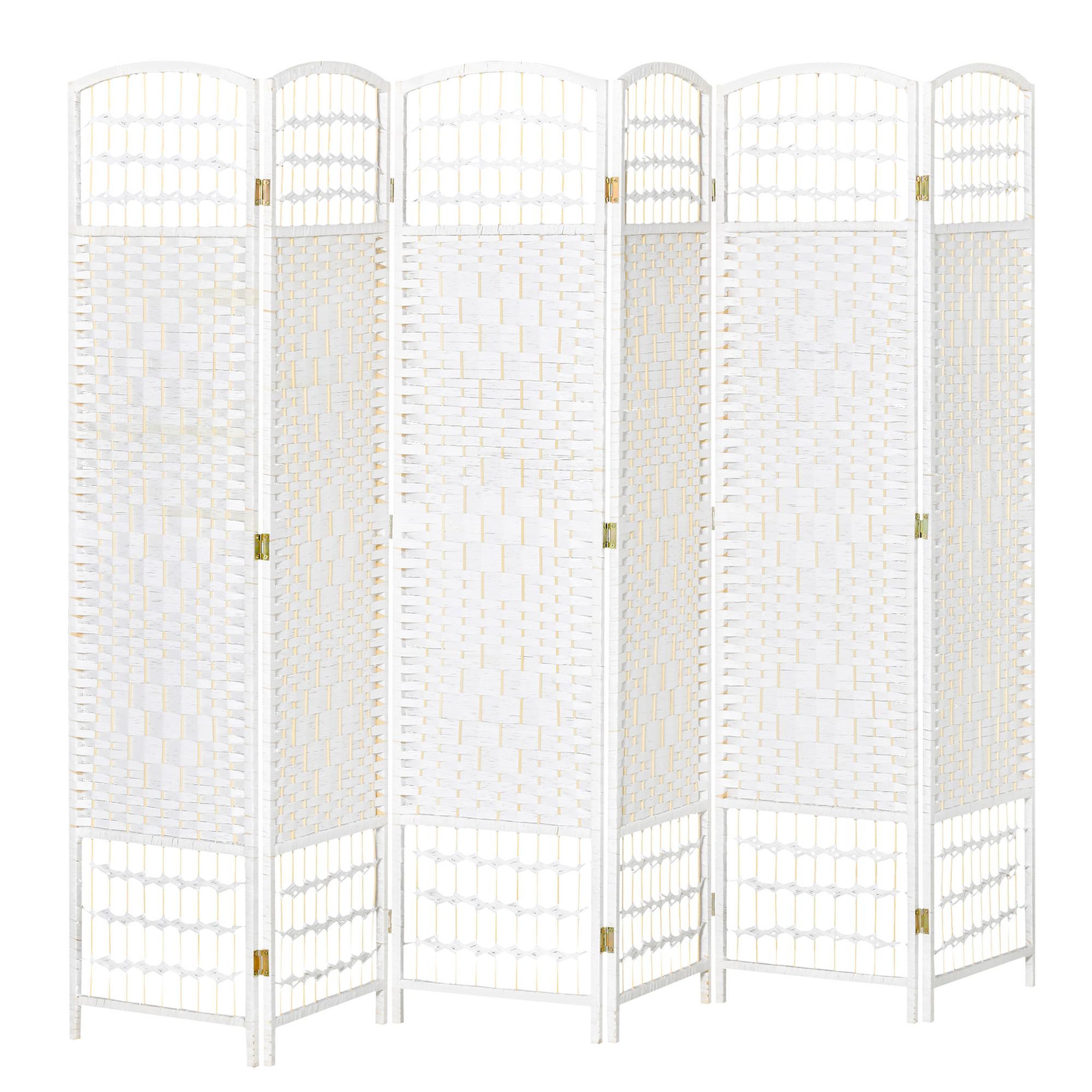 HOMCOM Paravent intérieur 6 panneaux pliables séparateur de pièce bois de peuplier bambou fibres de papier tressée blanc paille