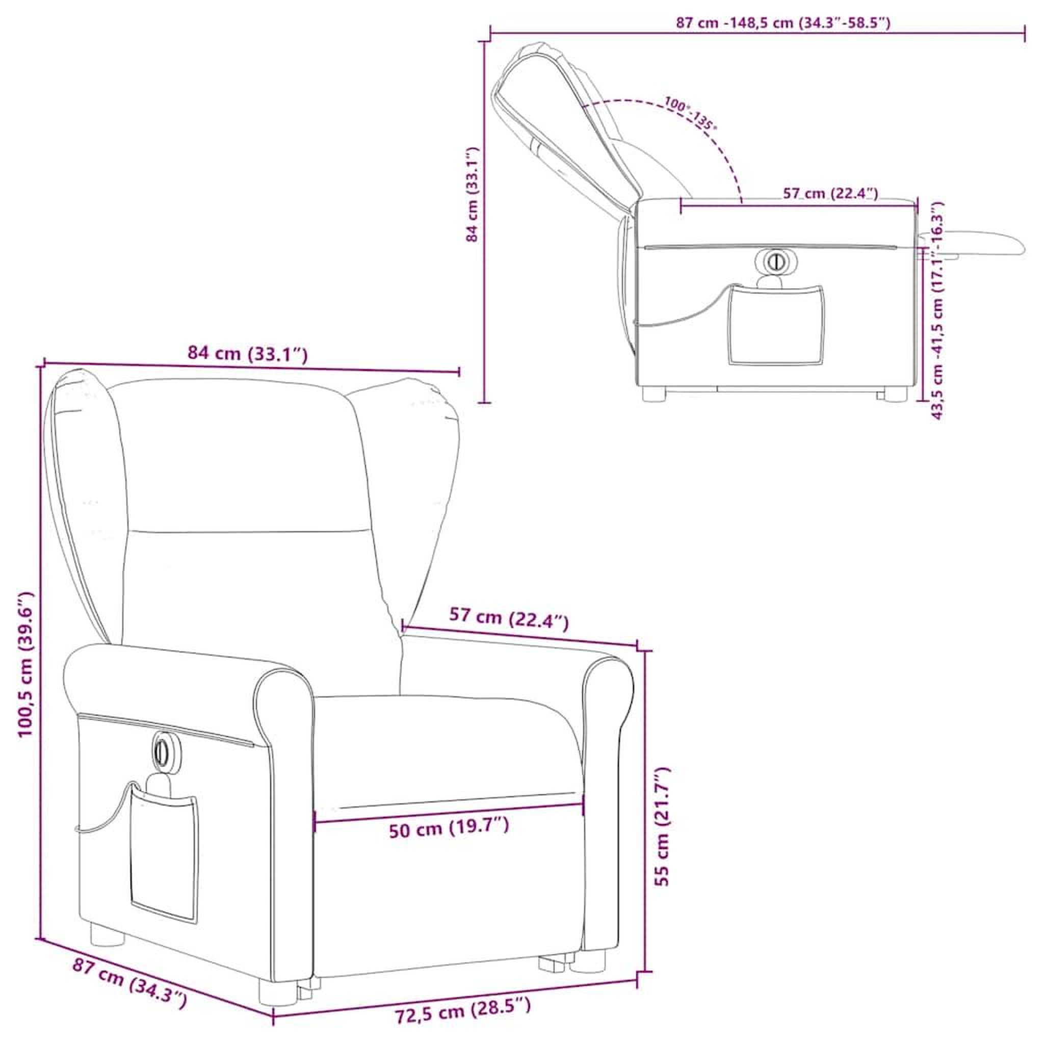 Voir la diapositive 6 : VIDAXL Fauteuil inclinable de massage electrique Rouge bordeaux Tissu