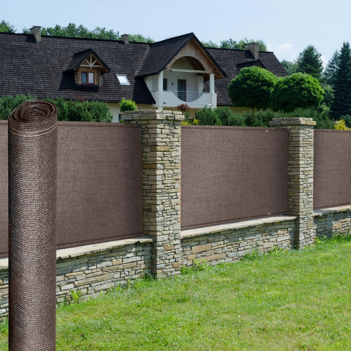 ID MARKET Brise vue renforcé 1,8 x 10 M taupe 220 gr/m² luxe PRO