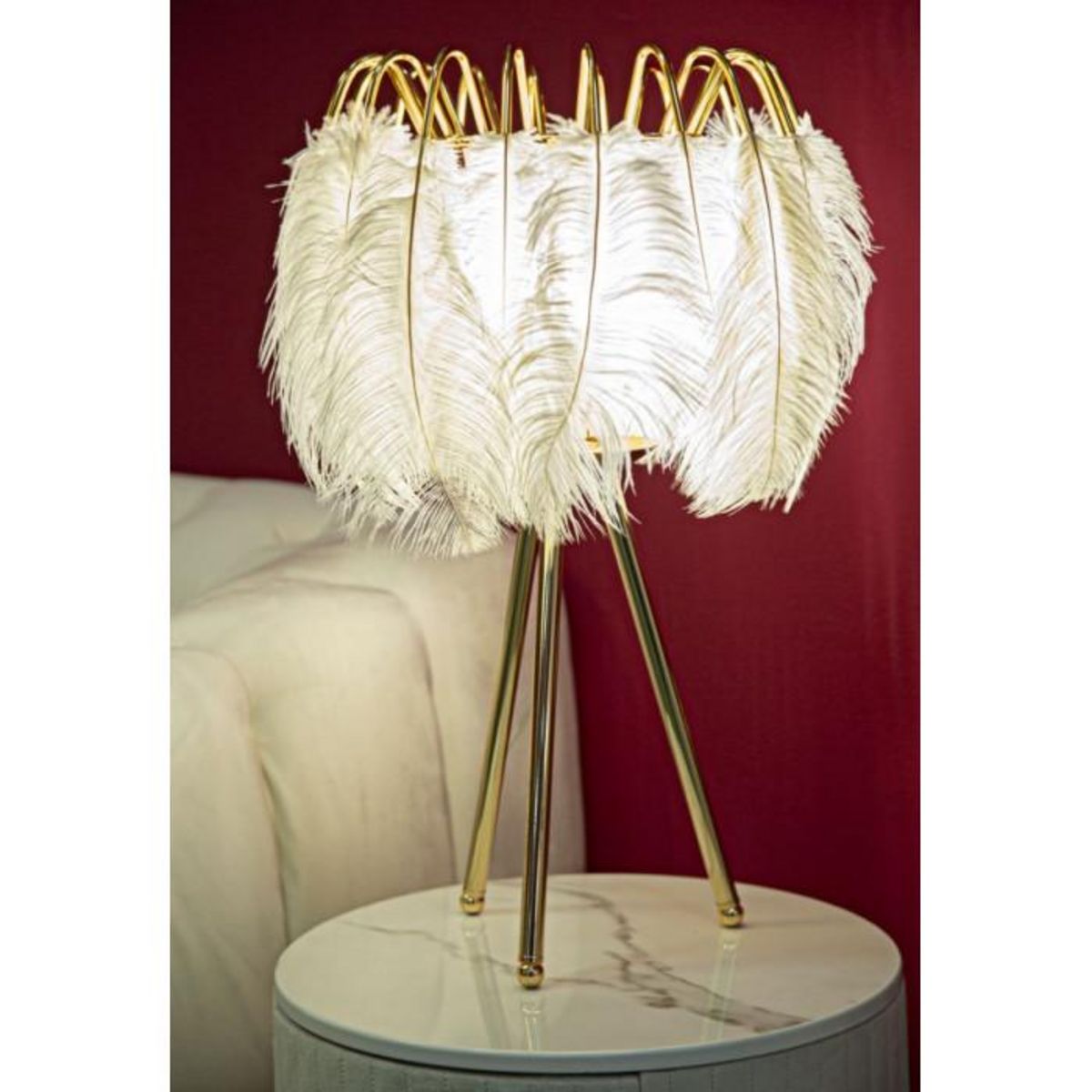 Paris Prix Lampe à Poser Imitation Plume  Stand  60cm Or & Blanc