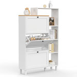 ID MARKET Meuble à chaussures 18 paires ACHILLE 3 portes blanc et plateau bois avec étagère
