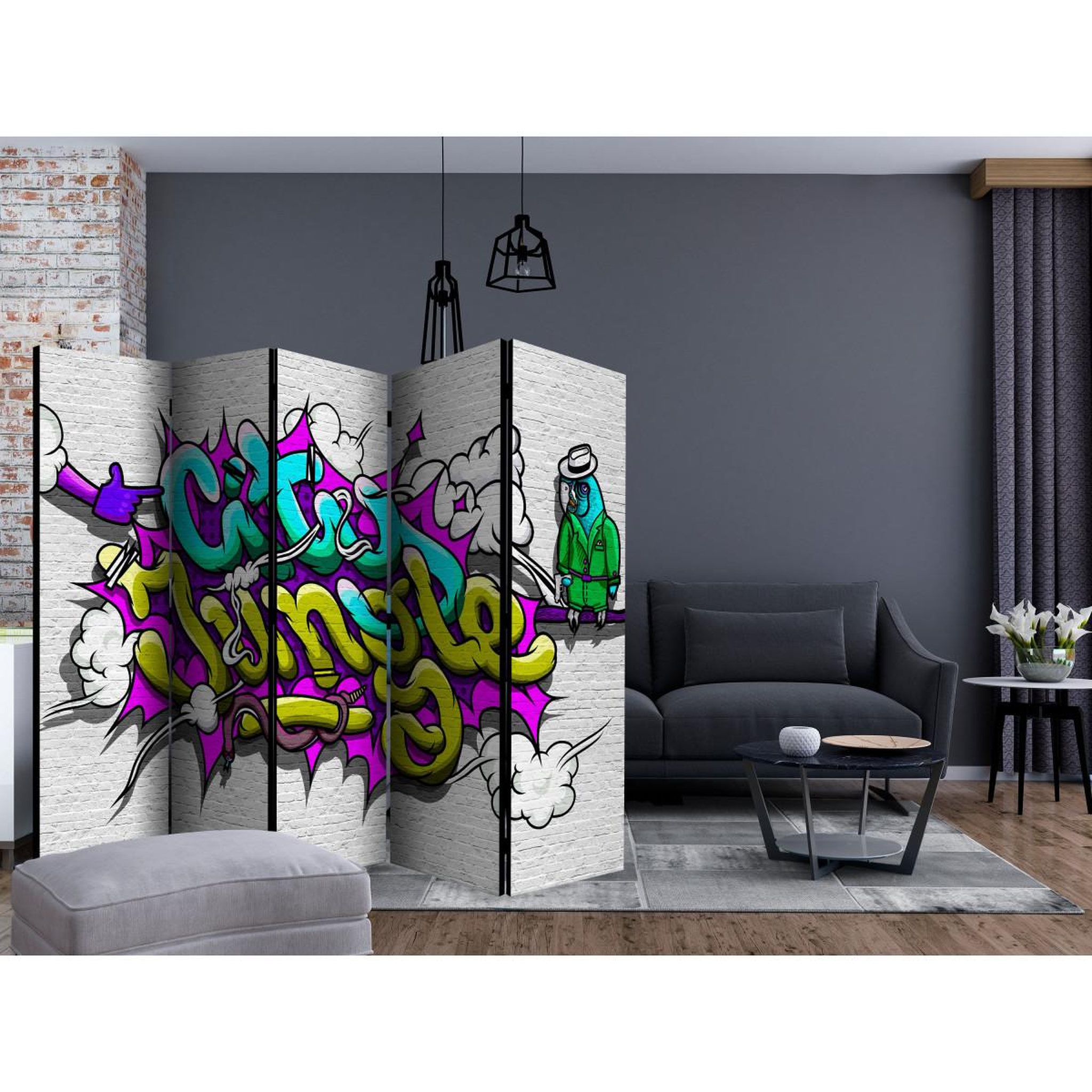 Voir la diapositive 2 : Paris Prix Paravent 5 volets  city jungle graffiti  172x225cm