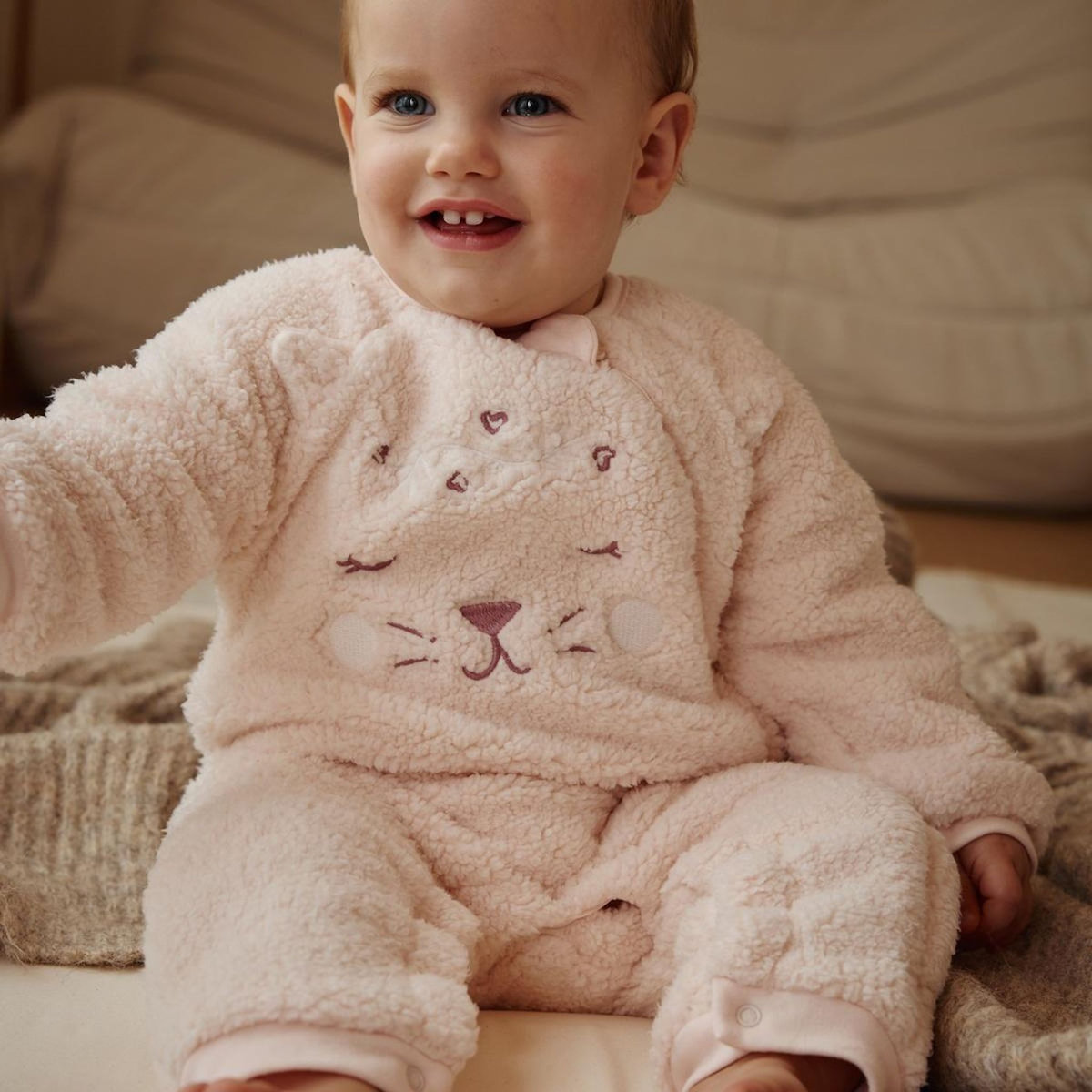 Petit Béguin Surpyjama bébé en sherpa Matcha