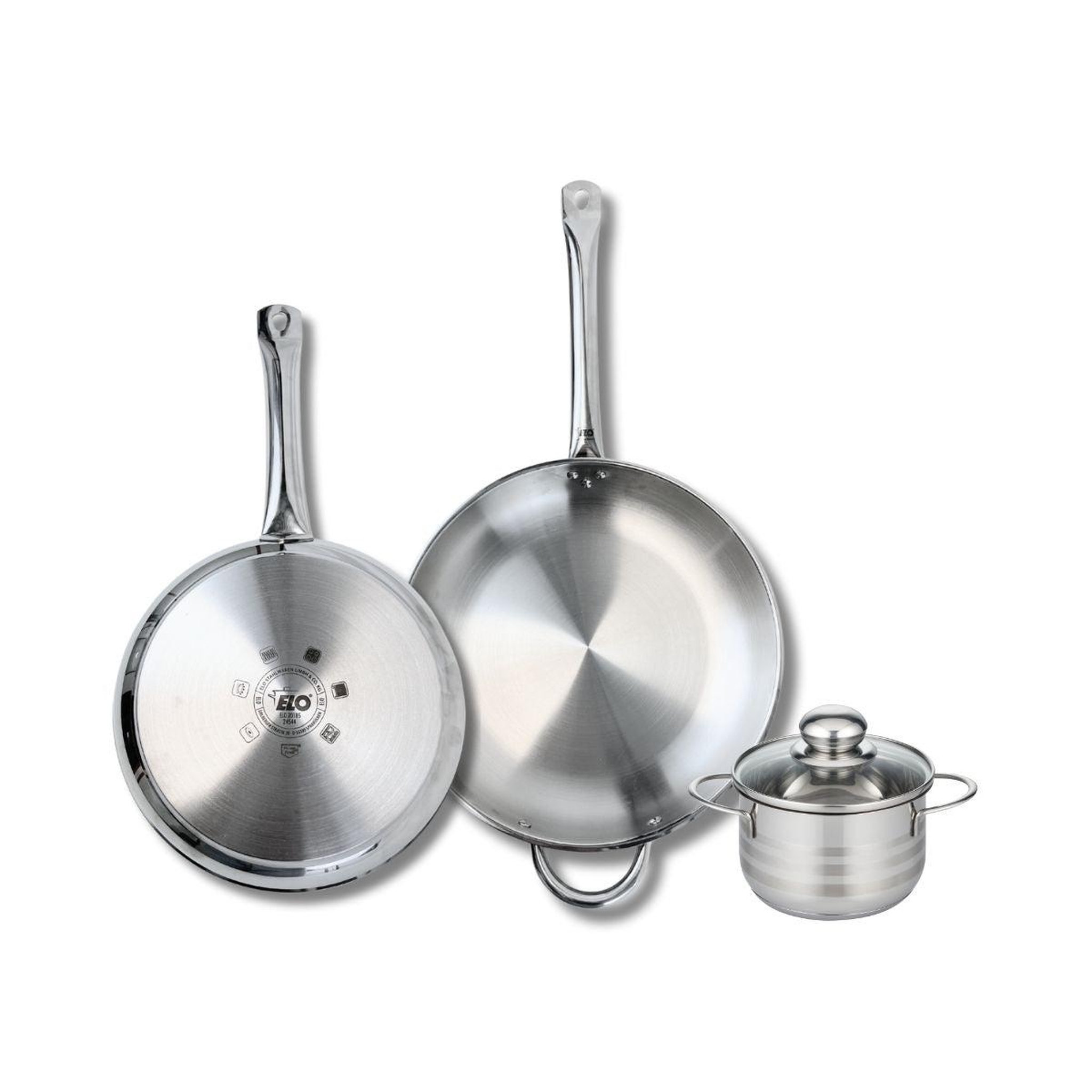 ELO Ensemble de 2 poêles de cuisson 28 et 32 cm et 1 faitout 14 cm elo profi brillant