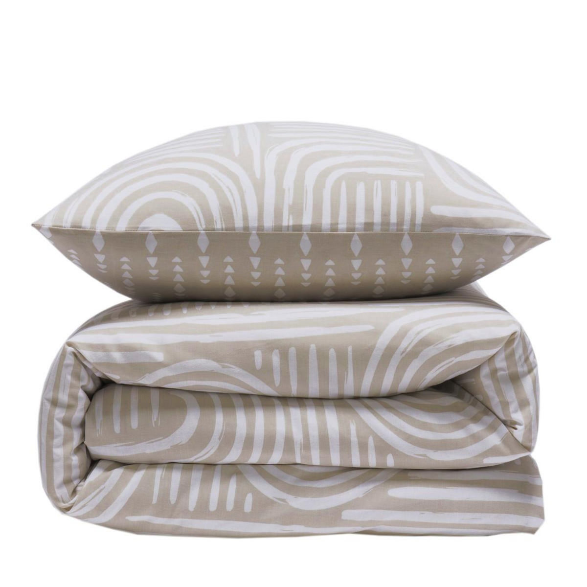 FUTURE HOME Parure de lit 2 personnes en coton 57 fils imprimé beige