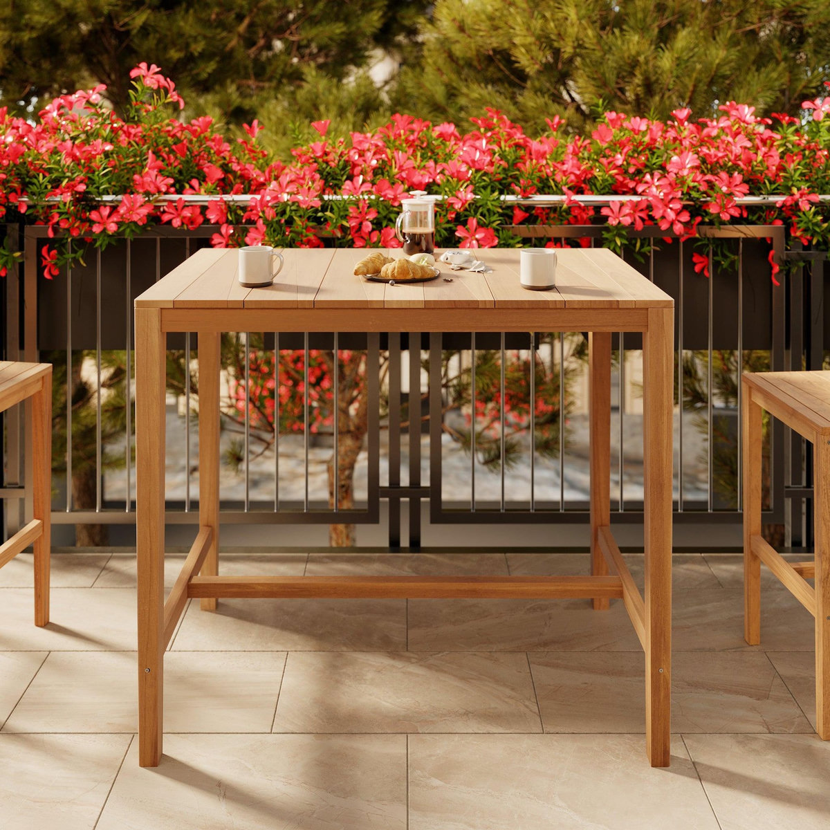 Rendez vous déco Table de bar d'extérieur en bois de teck massif 4 personnes-Tunga
