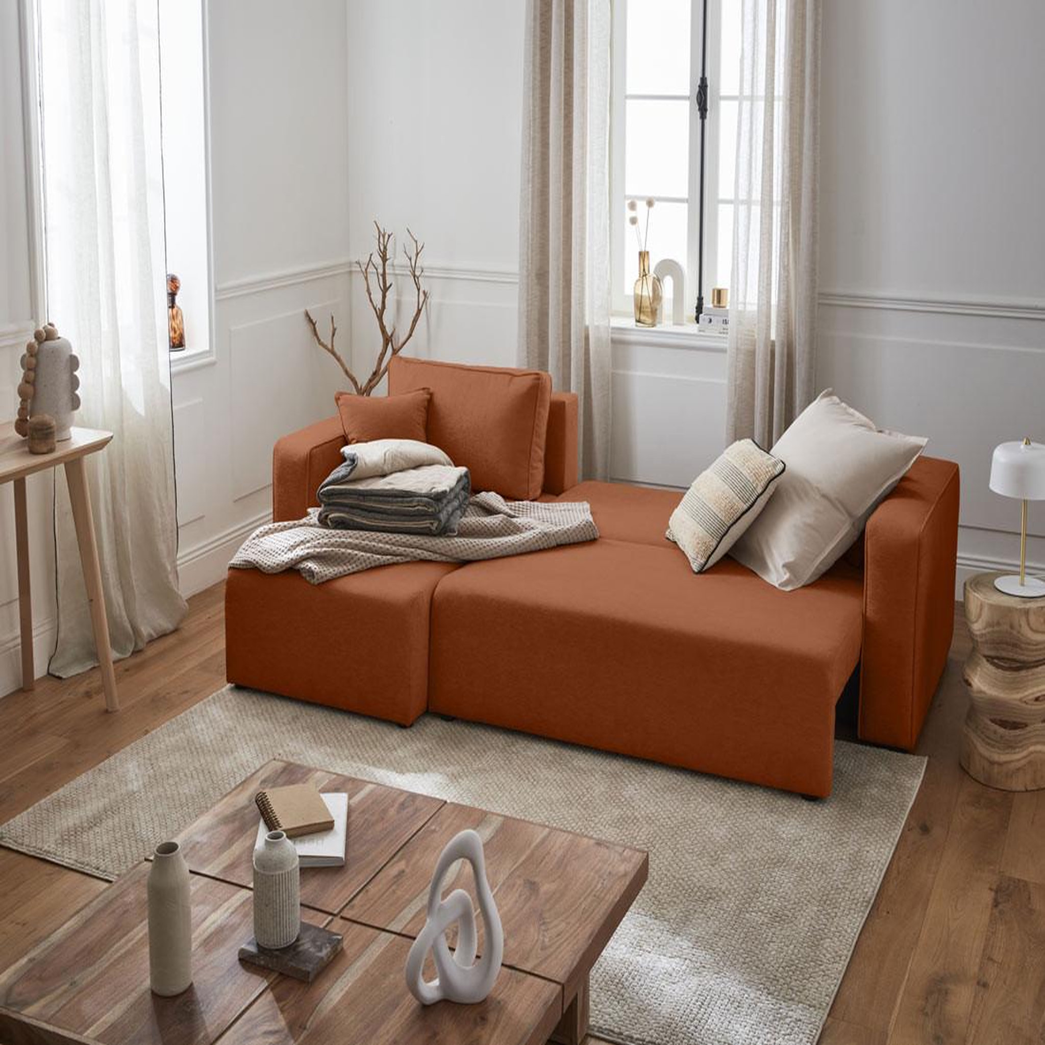 Voir la diapositive 2 : BEST MOBILIER Topaze - canapé d'angle réversible - 4 places - convertible avec coffre - en tissu