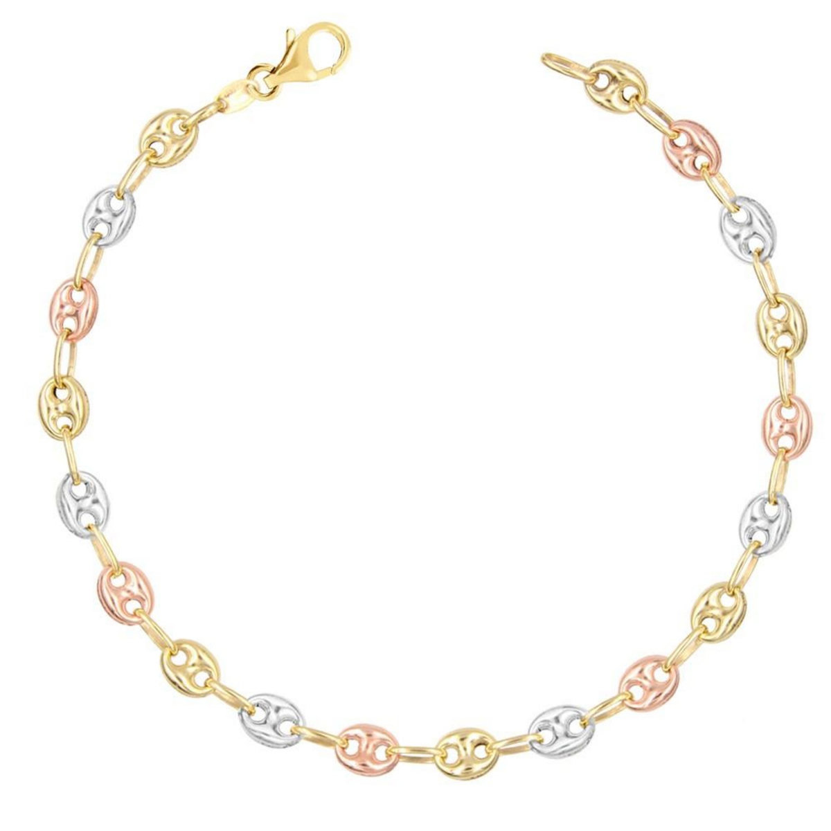 L'ATELIER D'AZUR Bracelet 3 Ors - Tricolore Jaune Blanc Rose - Grain de Café - Femme