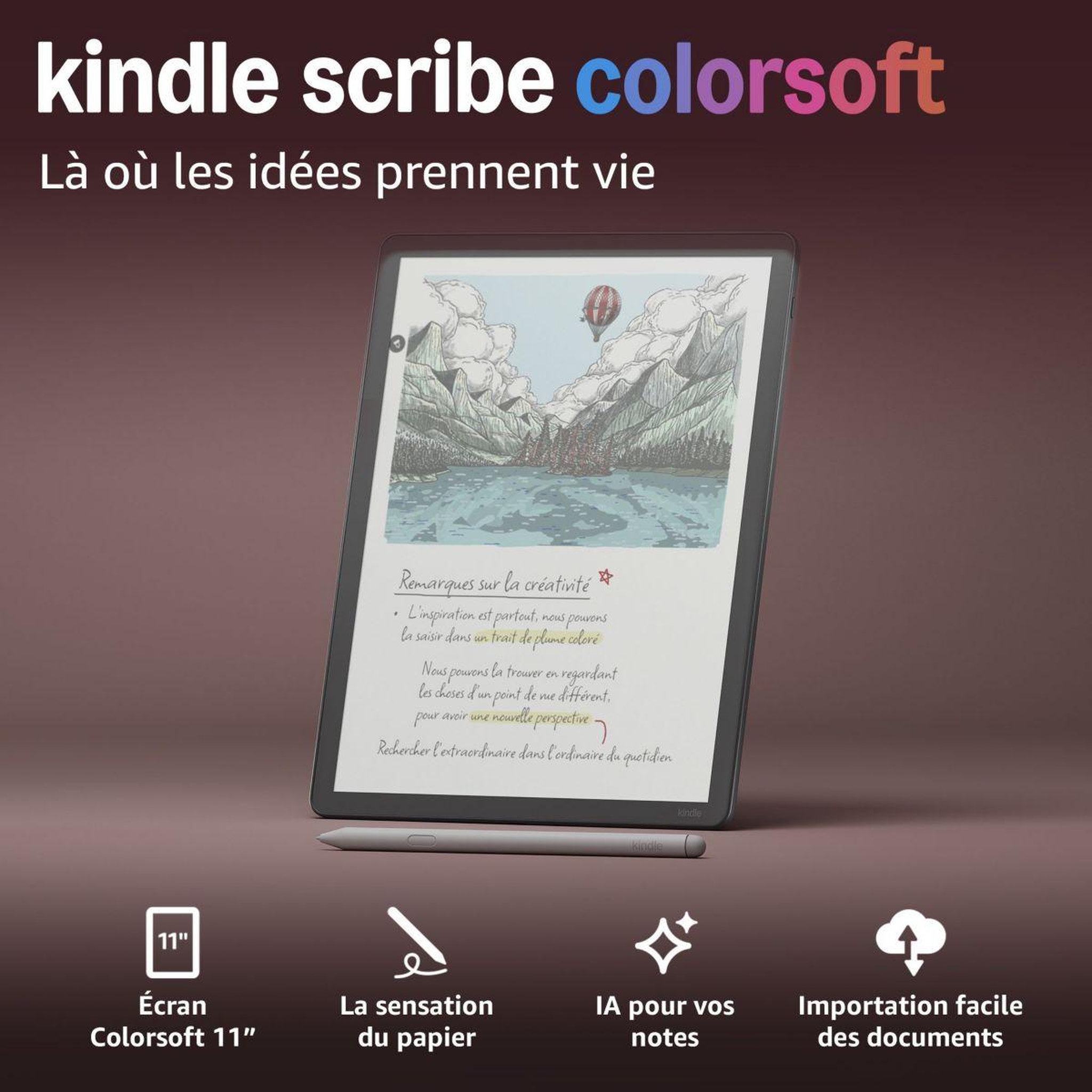 Voir la diapositive 2 : AMAZON Bloc-notes numérique kindle scribe colorsoft 64 go 2026 graph