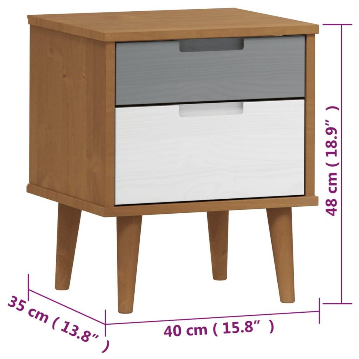 VIDAXL Table de chevet MOLDE Marron 40x35x48 cm Bois de pin solide