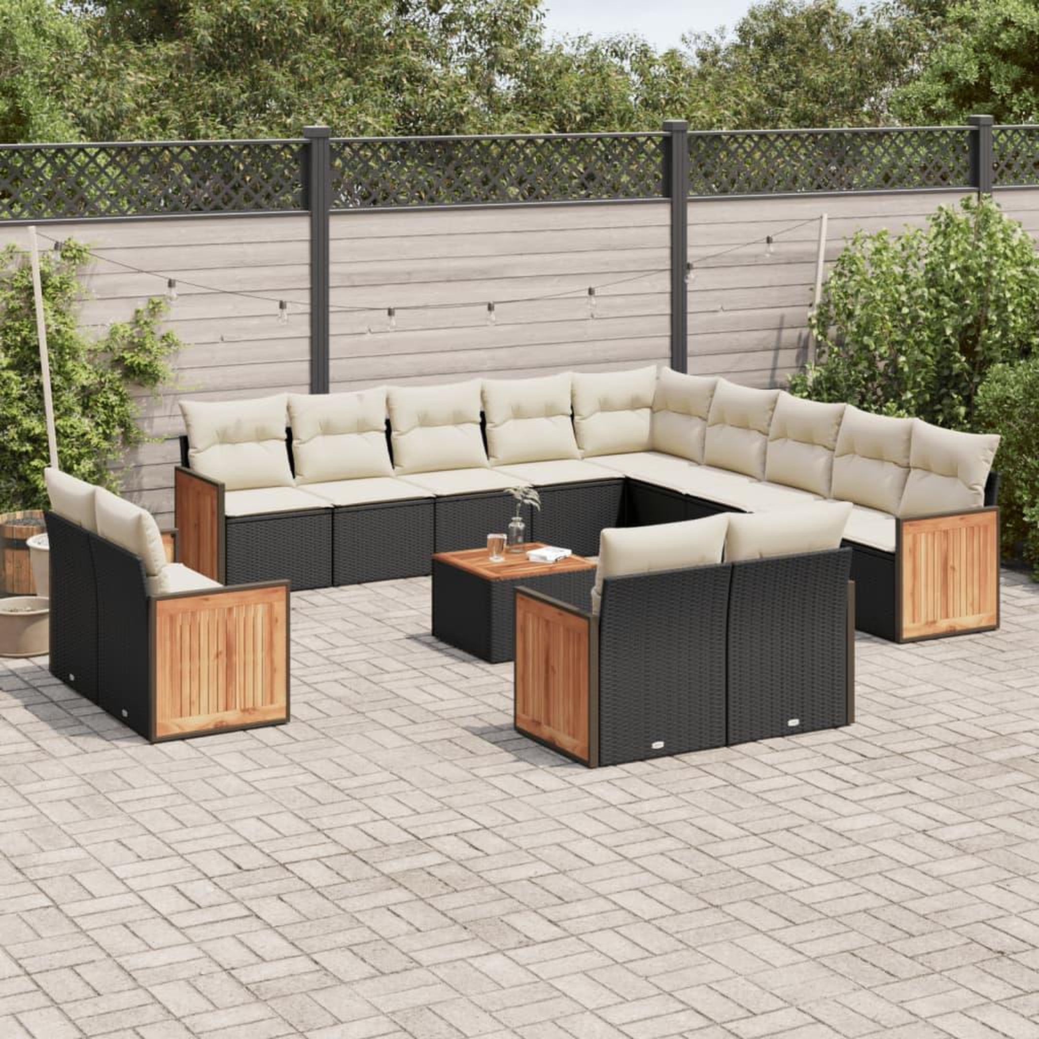 VIDAXL Salon de jardin avec coussins 14 pcs noir resine tressee