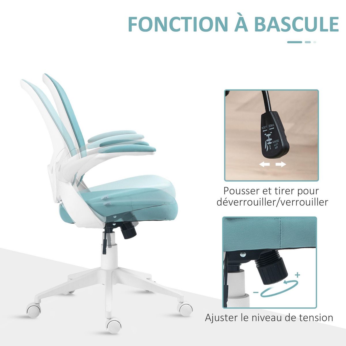 HOMCOM Chaise de bureau design ergonomique réglable accoudoirs relevables maille tissu noir