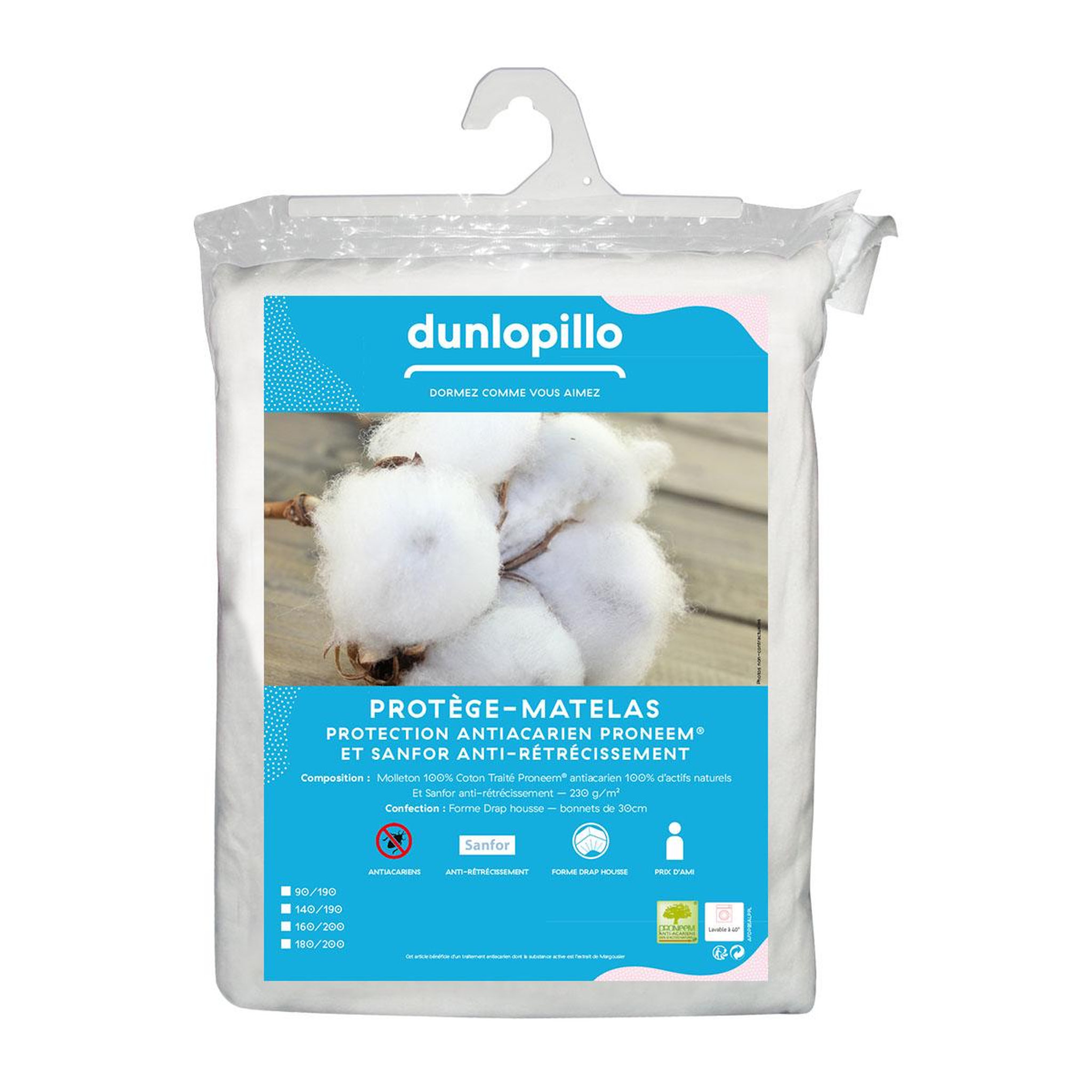 Voir la diapositive 3 : DUNLOPILLO Protège Matelas Anti-acariens Proneem Pure