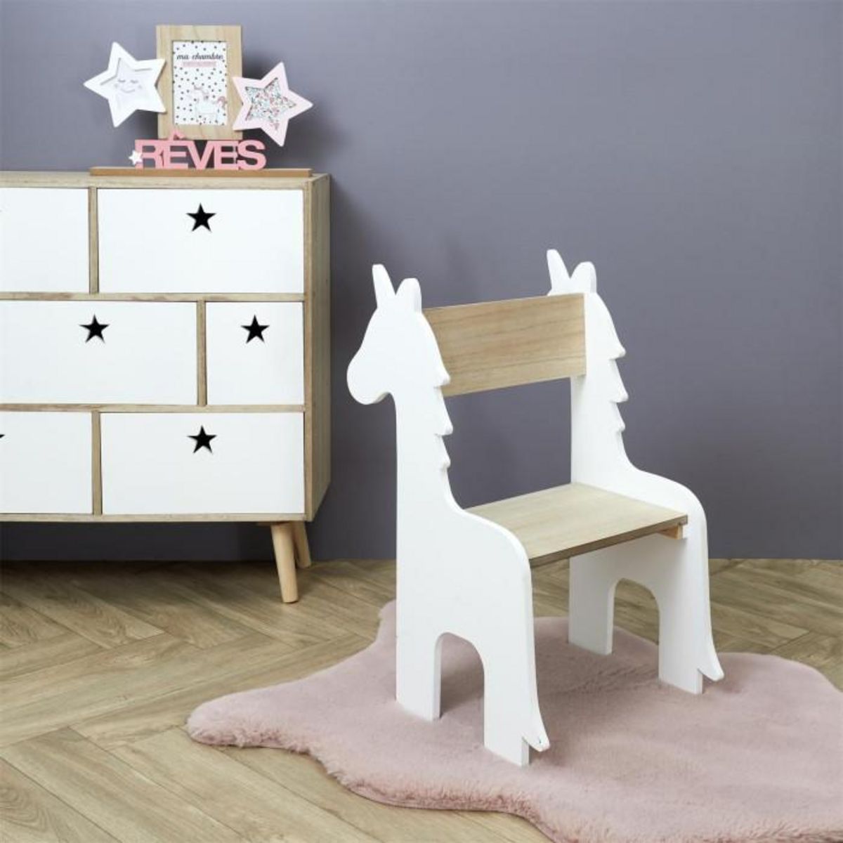 Paris Prix Chaise Enfant en Bois  Licorne  60cm Blanc