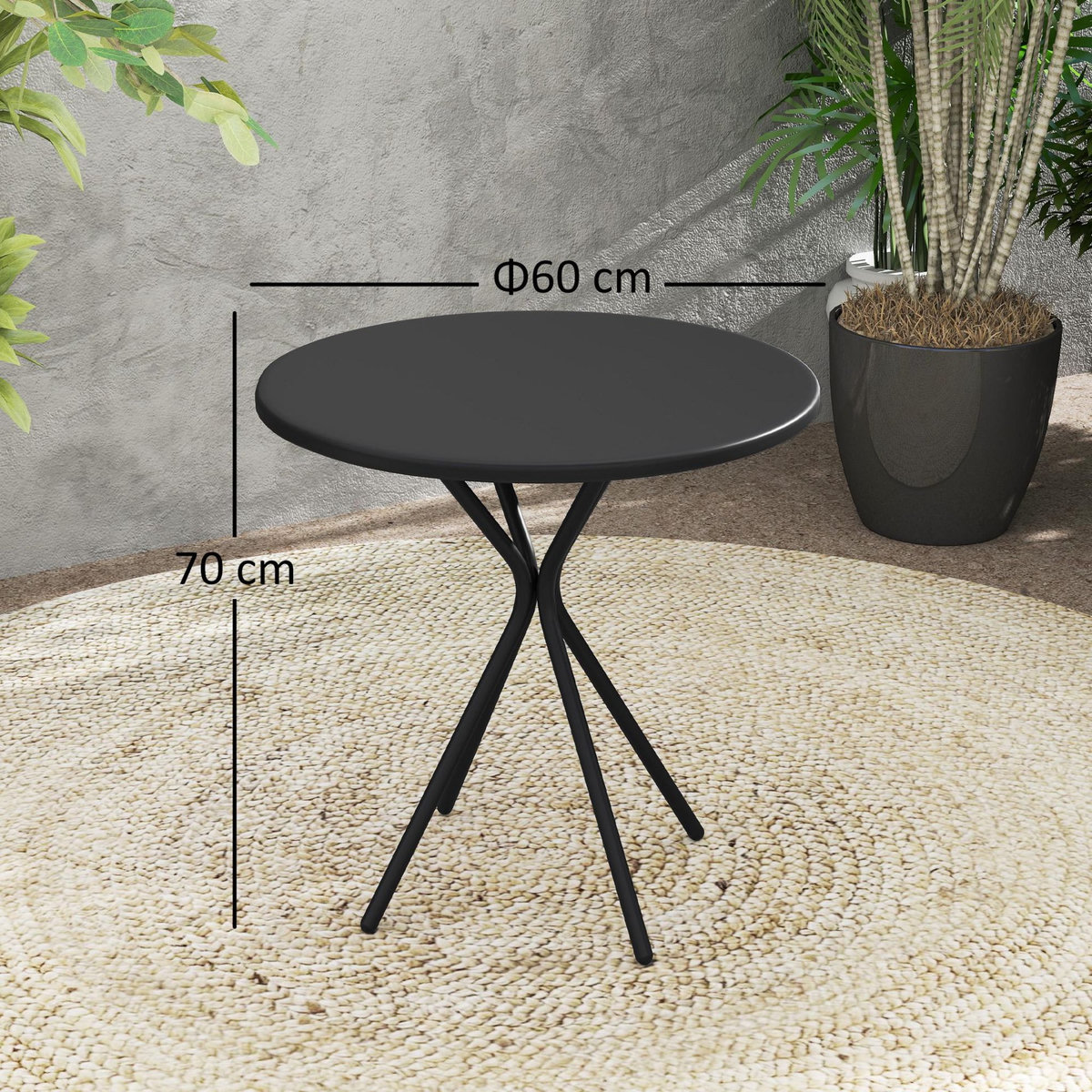 OUTSUNNY Table de jardin ronde dia. 60 cm piètement antidérapant design acier noir