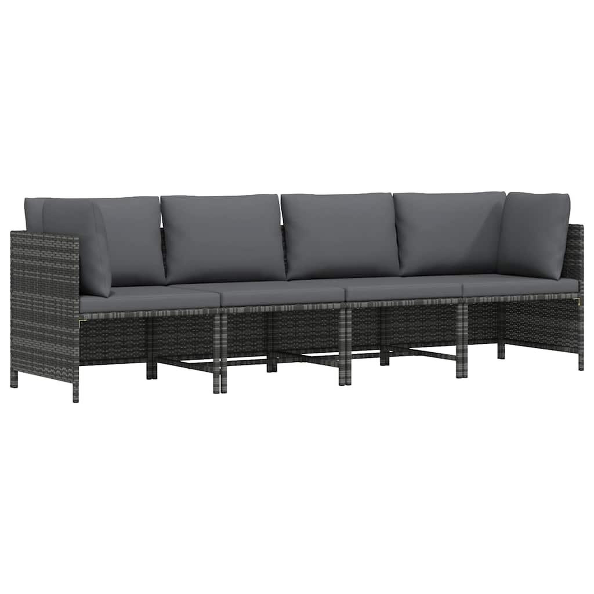 VIDAXL Canape de jardin a 4 places avec coussins gris resine tressee