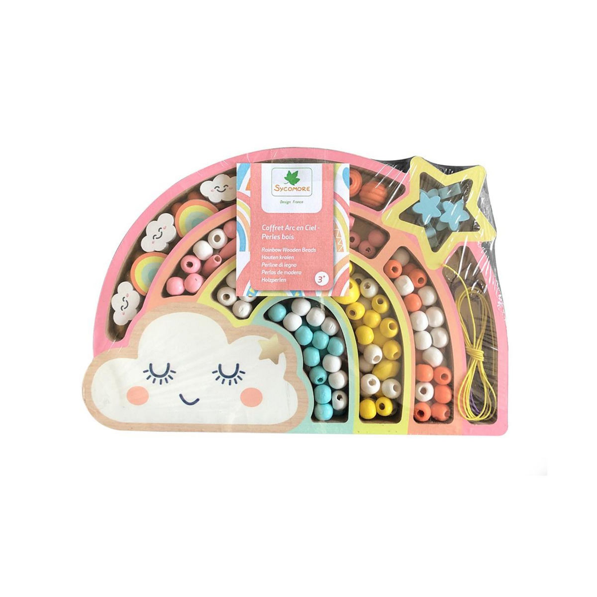 Au Sycomore Coffret de perles en bois - Arc en ciel