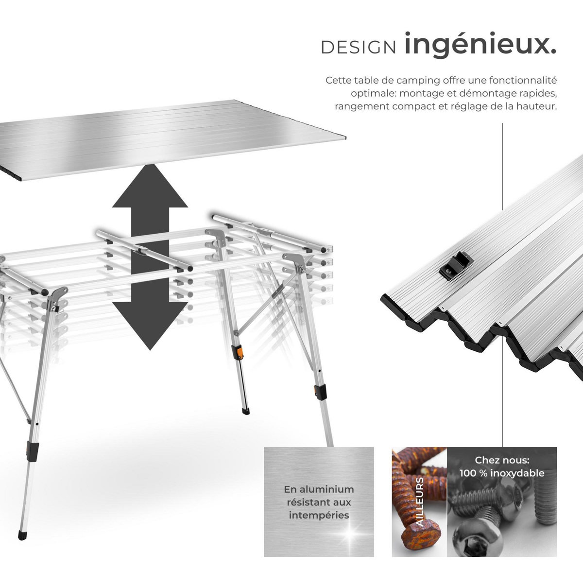 tectake Table de camping pliante argent