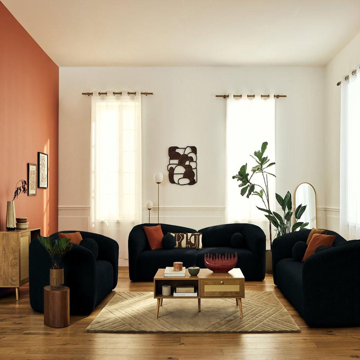 LISA DESIGN Charles - canapé droit 4 places en velours texturé