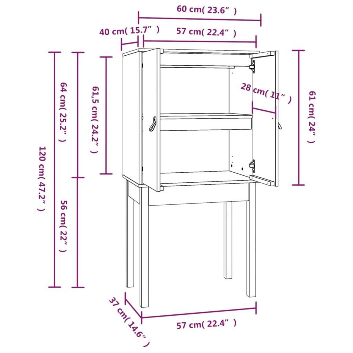VIDAXL Buffet haut Gris 60x40x120 cm Bois massif de pin