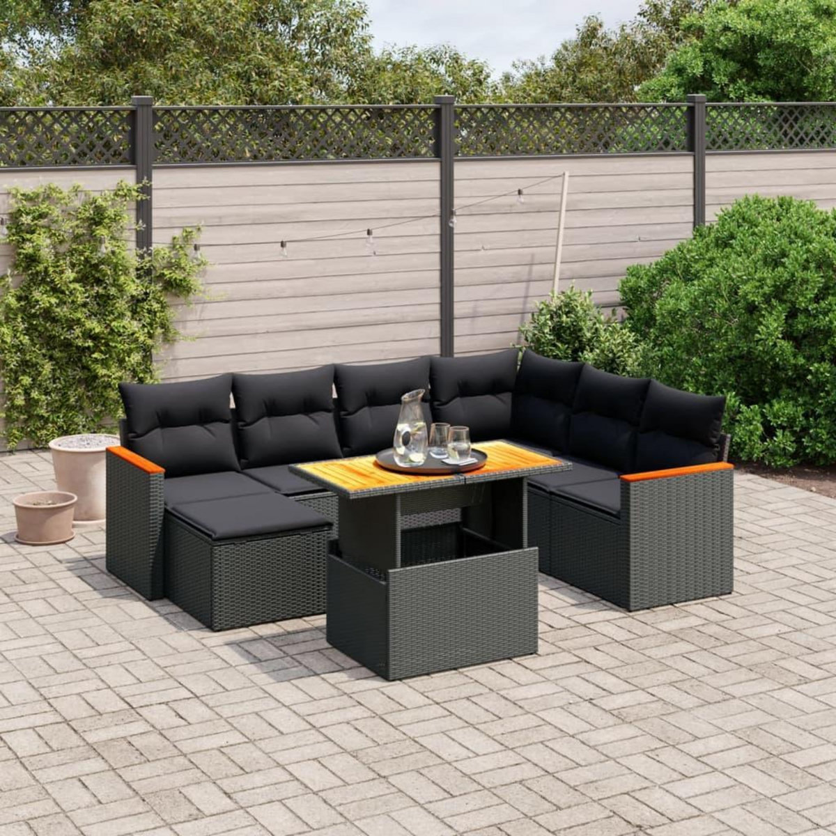VIDAXL Salon de jardin 8 pcs avec coussins noir resine tressee