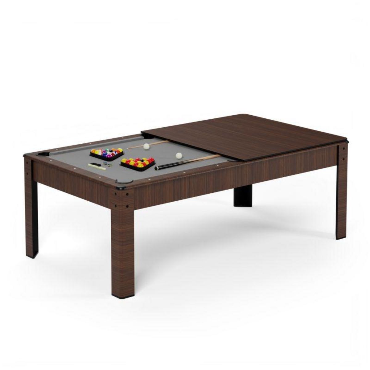 SOKKER Billard Américain convertible table 6 places KITBILL 6Ft -206,5 x 116,5 x 80cm Plateau dînatoire et accessoires inclus - Marron