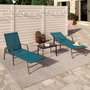 Voir la diapositive 2 : ID MARKET Lot de 2 transats de jardin inclinables FIDJI en acier gris anthracite et toile bleu canard