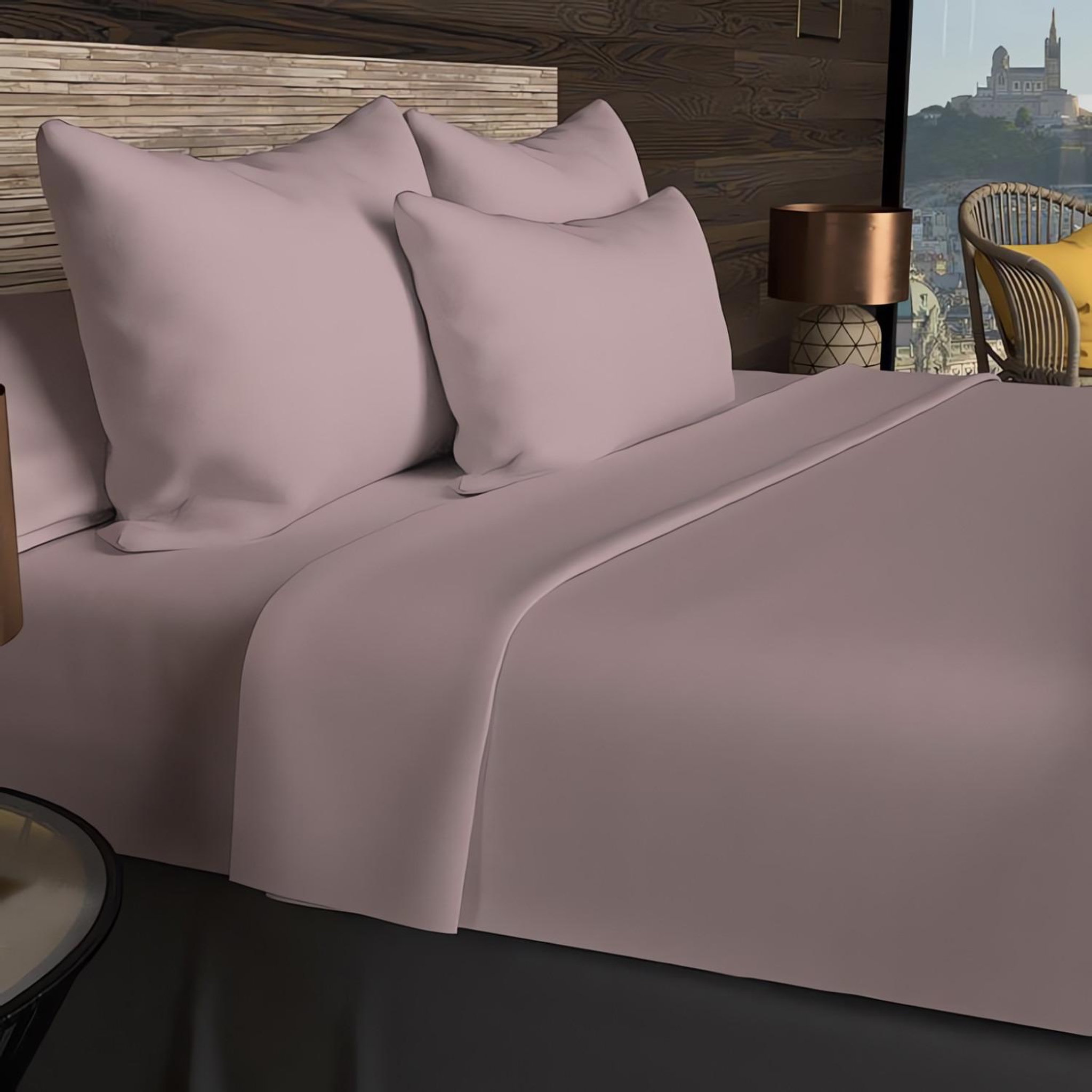 Voir la diapositive 3 : SOLEIL D'OCRE Drap plat en coton 57 fils uni, par soleil d'ocre