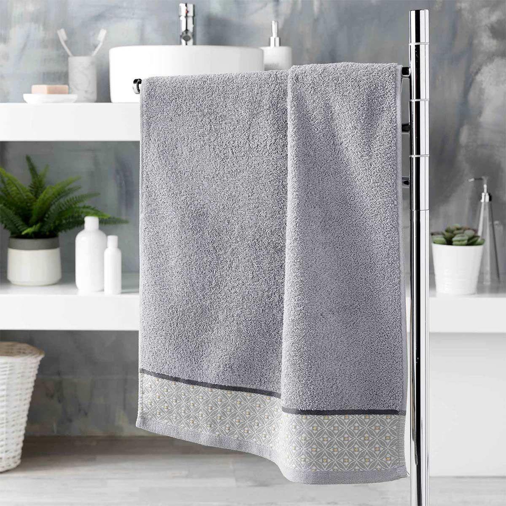 Voir la diapositive 1 : Douceur d'Intérieur Serviette de toilette jacquard  belina  50x90cm gris