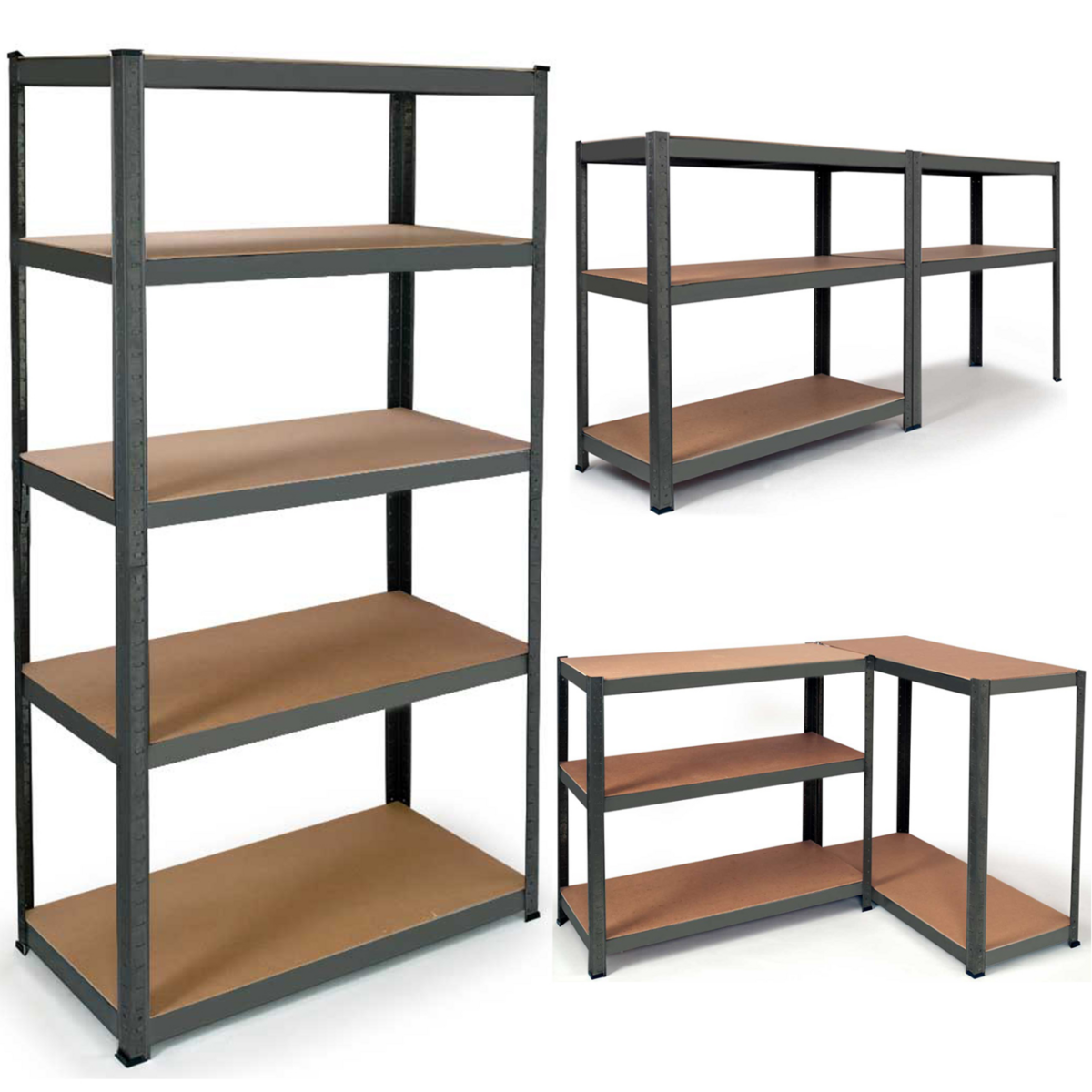 ID MARKET Etagère modulable charges lourdes en métal 5 plateaux grise