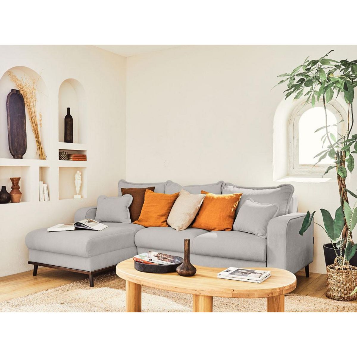 LISA DESIGN Albane - canapé d'angle gauche - 4 places - convertible avec coffre - en velours côtelé