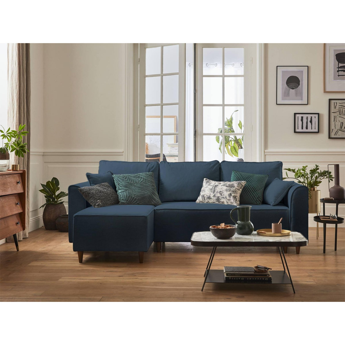 BEST MOBILIER Saphir - canapé d'angle réversible 4 places - convertible - avec coffre - en tissu