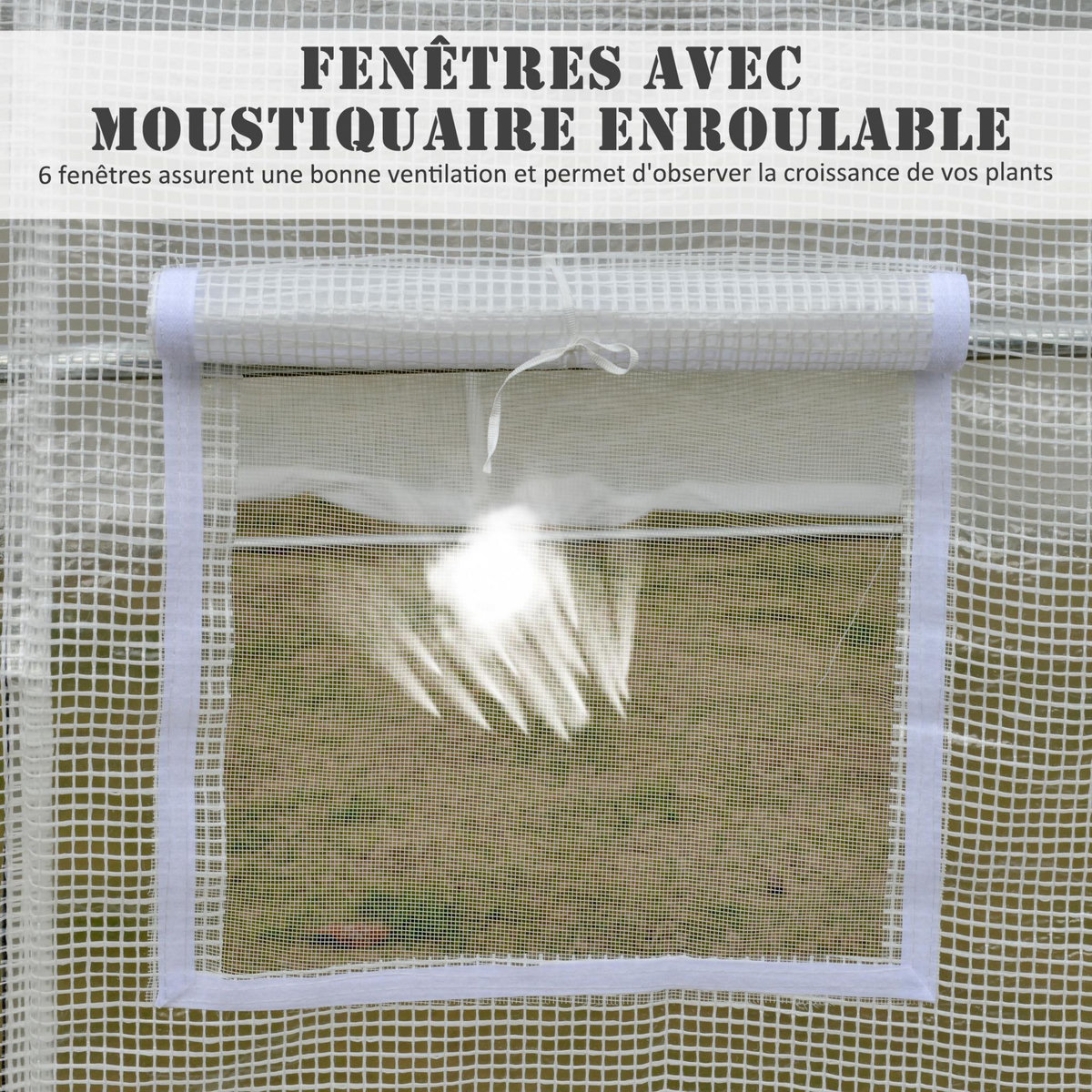 OUTSUNNY Serre tunnel de jardin dim. 3,5L x 3l x 2H m porte + 6 fenêtres enroulables acier galvanisé bâche PE haute densité blanc